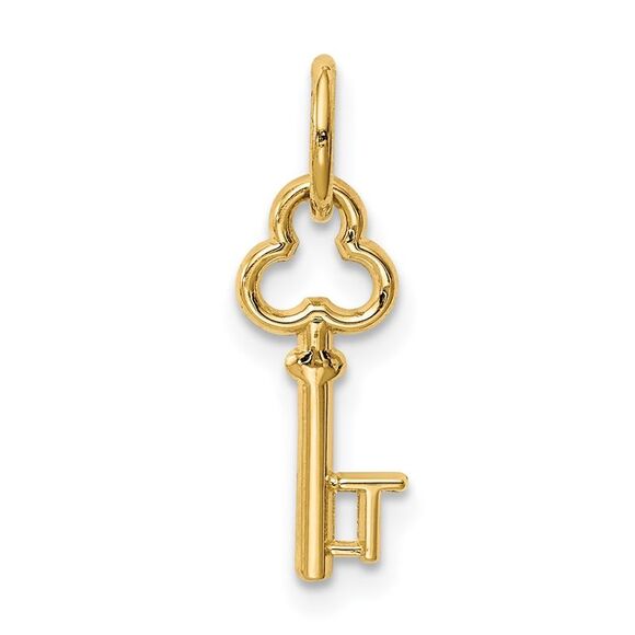 14k Yellow Gold, Hannah Collection, Mini Initial T Shamrock Key Charm - Picture 1 of 5